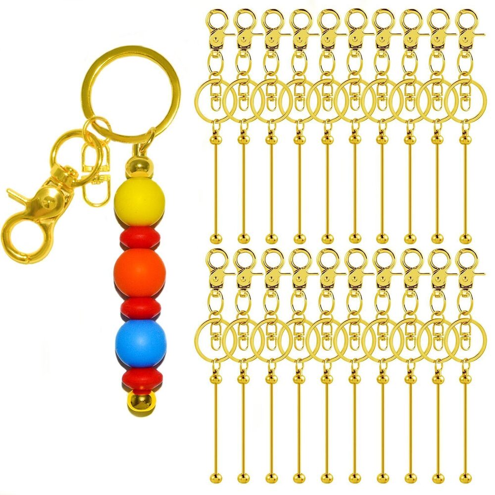 4552 80 Pieces Beadable Keychain Bars - DIY Golden Blank Bulk Bars for Bead
